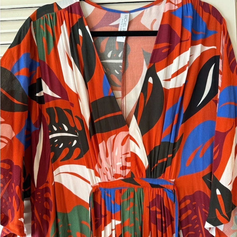 Rachel Pally Orange Print Crepe Short Sleeve Tie Back Maxi Dress in 3X - Picture 2 of 11